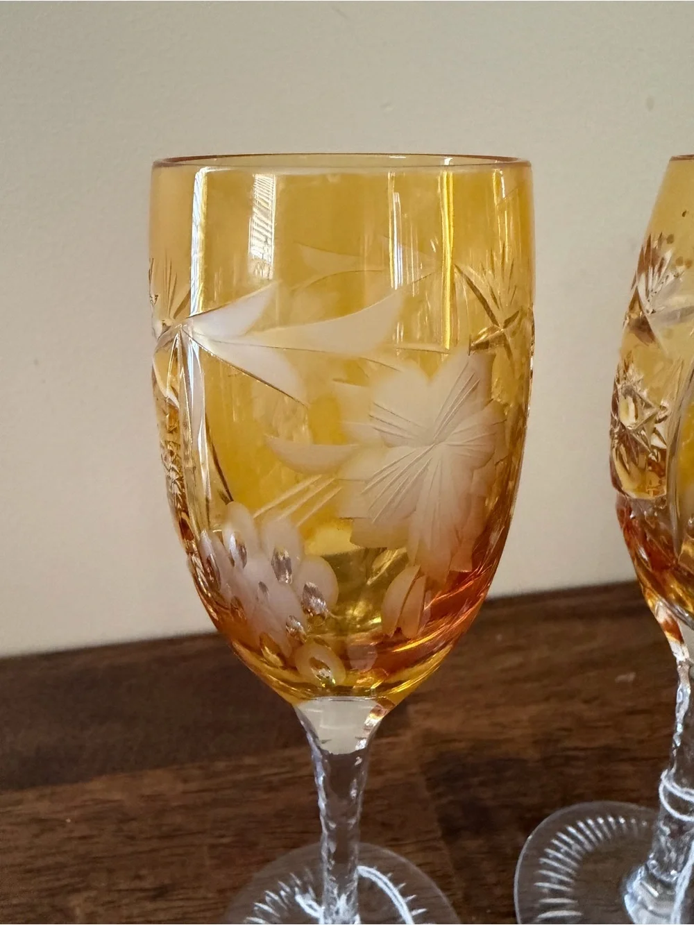 Nachtmann Crystal Etched Amber Cordial Glasses - Set of 2